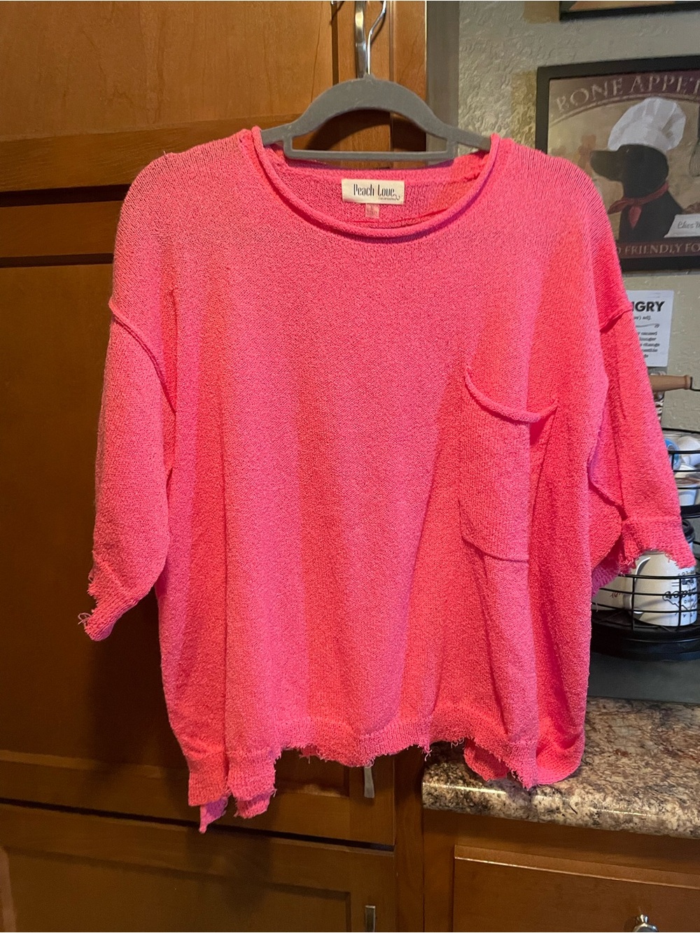 Peach Love California Hot Pink Textured Pocket Tee